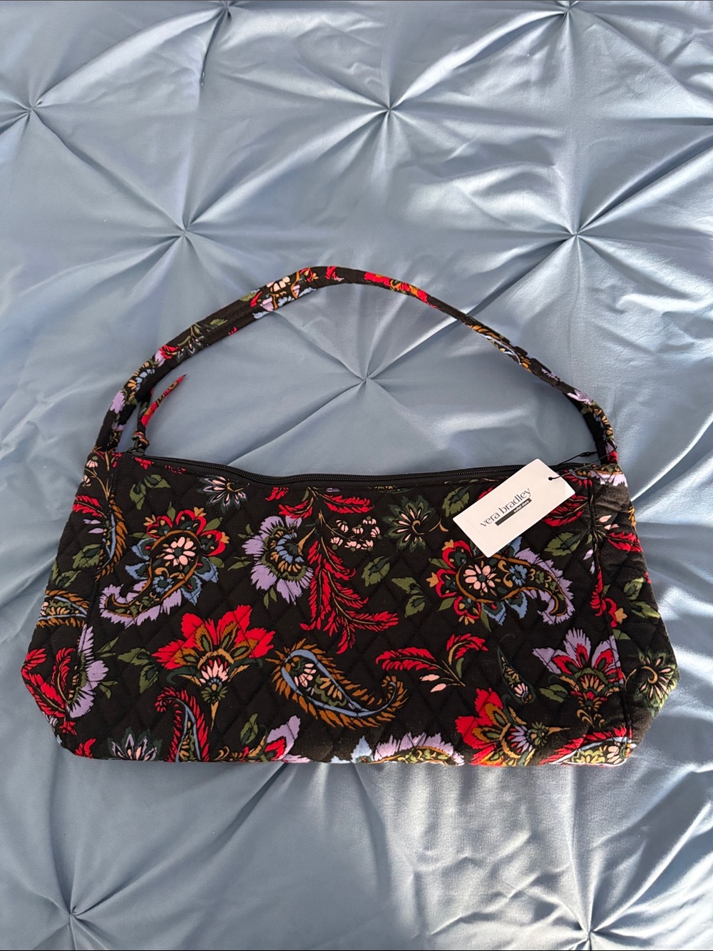Vera Bradley Black Quilted Shoulder Bag with Multicolor Floral Paisley Print